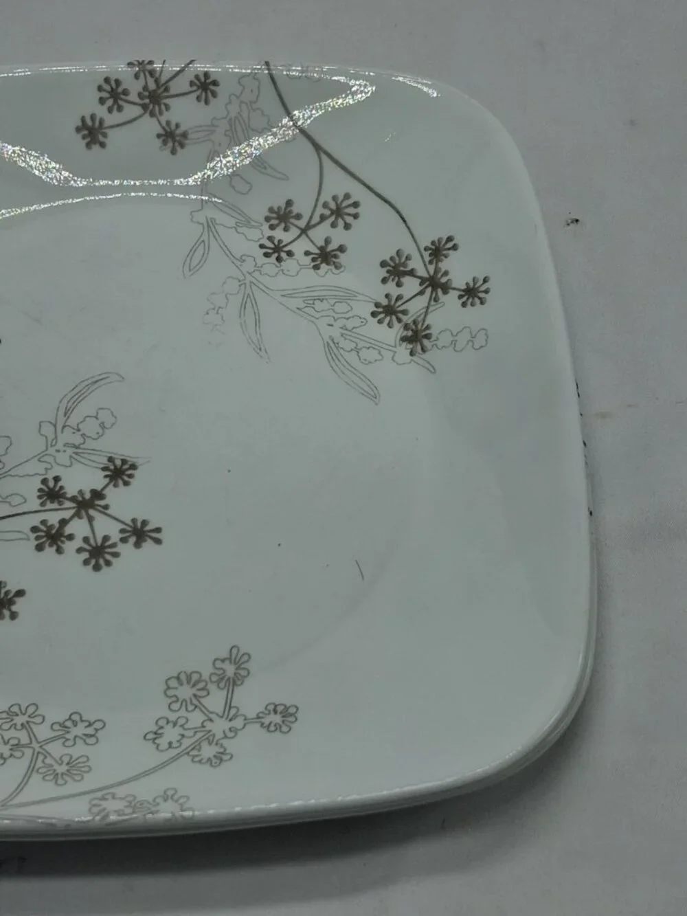 Corelle Shadow Dance Square LUNCHEON Plates 9" - White Brown Flower -Vitrelle - Picture 6 of 9